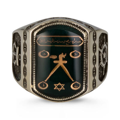 Barbaros Hayreddin Pasha Standard Silver Mens Ring Green Enamel - 3