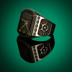 Barbaros Hayreddin Pasha Standard Silver Mens Ring Green Enamel - 6