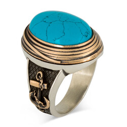 Barbaros Model Sword Motif 925 Sterling Silver Mens Ring Turquoise Stone Ring - 2