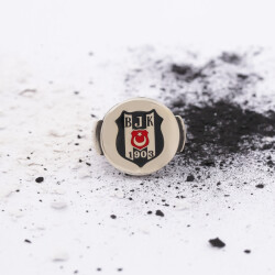 Beşiktaş Lisanslı 925 Ayar Gümüş Yuvarlak Model Logolu Yüzük - 1