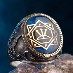 Bir Ölür Bin Diriliriz Yazılı Oğuz Kağan Mührü Gümüş Erkek Yüzük - Anı Yüzük