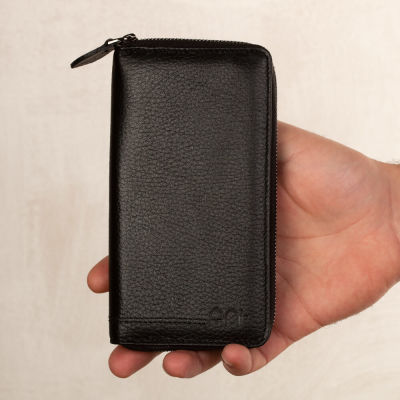 Unisex Big Size Zipper Leather Wallet With Mobil Phone Holder Black - 5
