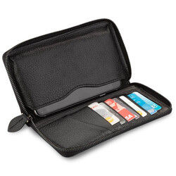 Unisex Big Size Zipper Leather Wallet With Mobil Phone Holder Black - 1