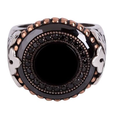 Black Onyx and Zircon Stone Silver Exclusive Ring - 2