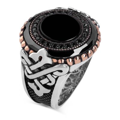 Black Onyx and Zircon Stone Silver Exclusive Ring - 1