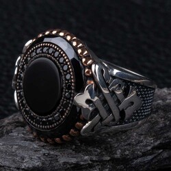 Black Onyx and Zircon Stone Silver Exclusive Ring - 5