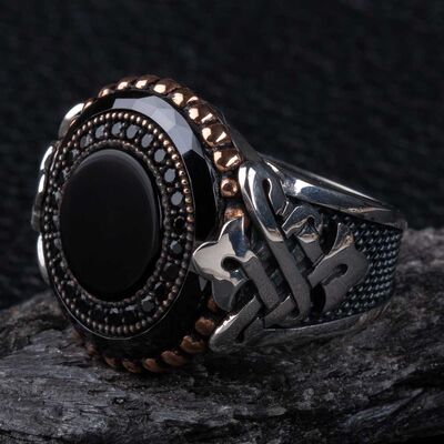 Black Onyx and Zircon Stone Silver Exclusive Ring - 5