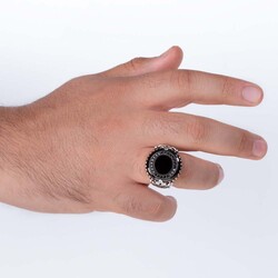Black Onyx and Zircon Stone Silver Exclusive Ring - 4