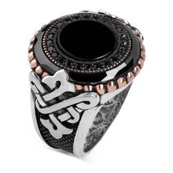 Black Onyx and Zircon Stone Silver Exclusive Ring - 6