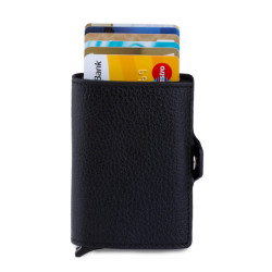 Black Personalized Leather Card Holder with Double Auto Mechanism - 1