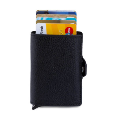 Black Personalized Leather Card Holder with Double Auto Mechanism - 2
