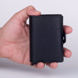 Black Personalized Leather Card Holder with Double Auto Mechanism - 7