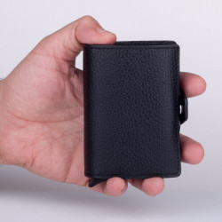 Black Personalized Leather Card Holder with Double Auto Mechanism - 6