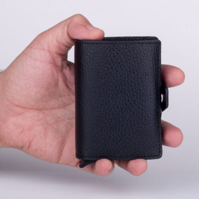 Black Personalized Leather Card Holder with Double Auto Mechanism - 6