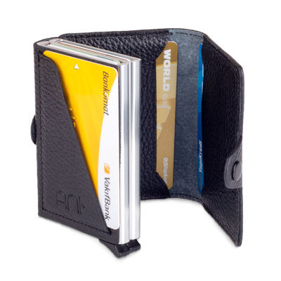 Black Personalized Leather Card Holder with Double Auto Mechanism - 3