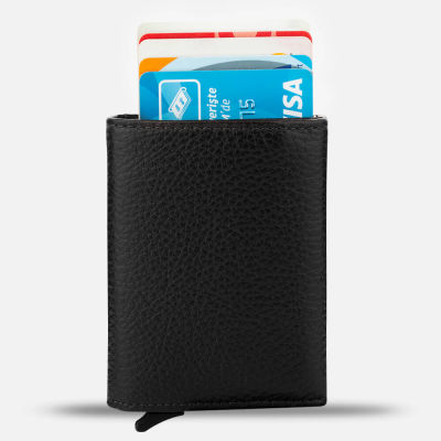 Black Personalized Leather Card Holder with Mechanism - 4