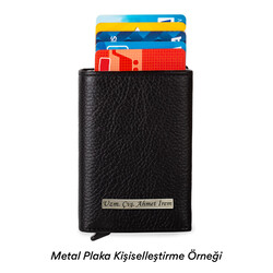 Black Personalized Leather Card Holder with Mechanism 