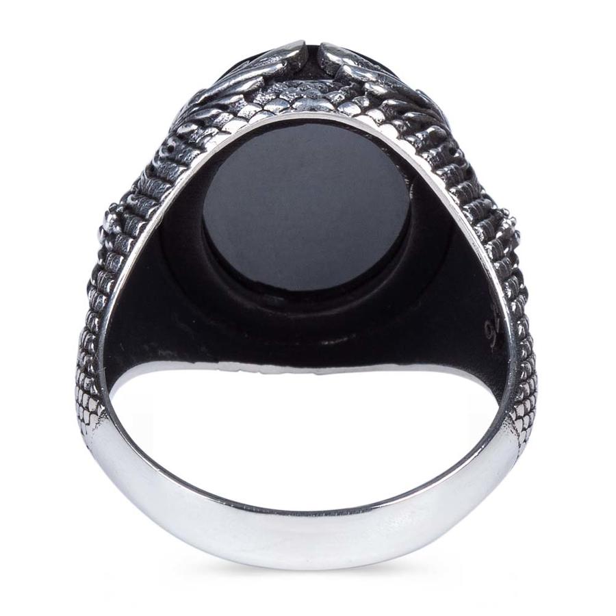 thumbnail image 2 of 925 Sterling Silver Eagle Figure Onyx Stone Men's Ring – Handmade Turkish Jewelry 2 of 5