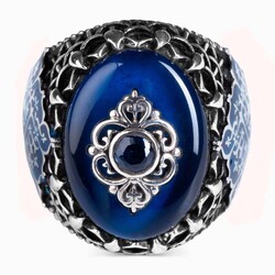 Blue Stone 925 Sterling Silver Men's Ring - 2