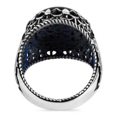 Blue Stone 925 Sterling Silver Men's Ring - 3