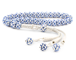 Blue White Silver Handmade Braid Wrist Sized Rosary (Tasbih) - Anı Yüzük
