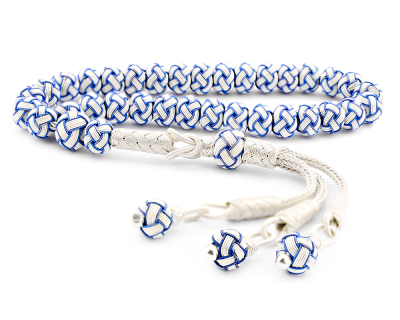Blue White Silver Handmade Braid Wrist Sized Rosary (Tasbih) - 1