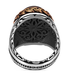 Brown Tiger Eye Stone Silver Men Ring - 3