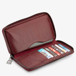 Unisex Big Size Zipper Leather Wallet With Mobil Phone Holder Burgundy - 6