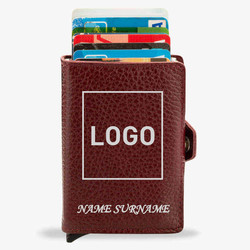 Burgundy Personalized Leather Card Holder with Double Auto Mechanism 