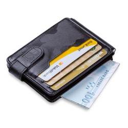 Double-Sided Minimalist Leather Wallet wiht Money Clip Black Camouflage 