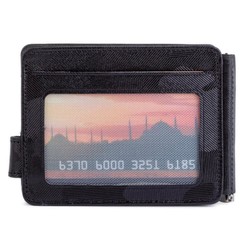 Double-Sided Minimalist Leather Wallet wiht Money Clip Black Camouflage - 4