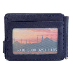 Double-Sided Minimalist Leather Wallet wiht Money Clip Navy Blue Camouflage - 4