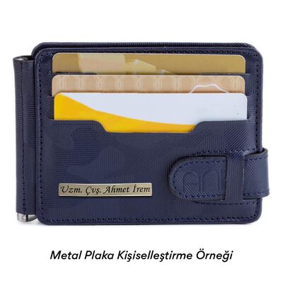 Double-Sided Minimalist Leather Wallet wiht Money Clip Navy Blue Camouflage - 3