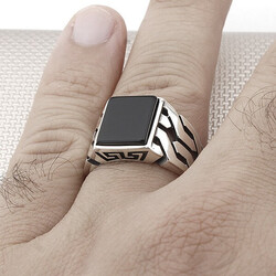 Chain Design Black Onyx Stone 925 Sterling Silver Mens Ring - 3
