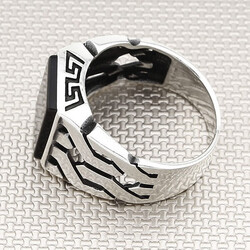 Chain Design Black Onyx Stone 925 Sterling Silver Mens Ring - 2