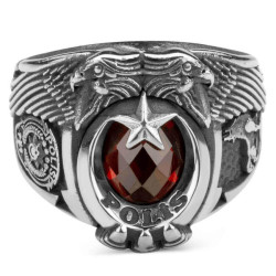 Çift Kartal Baş Bozkurtlu Polis Yüzüğü - Anı Yüzük