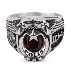 Çift Kartal Baş Götürkçe Türk Yazılı Bayan Polis Yüzüğü - Anı Yüzük