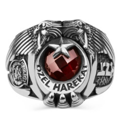 Çift Kartal Başlı Göktürkçe Türk Yazılı Polis Özel Harekat Yüzüğü - Anı Yüzük