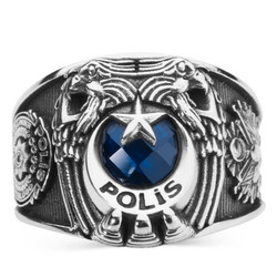 Çift Kartal Başlı Osmanlı Armalı Polis Yüzüğü - Anı Yüzük