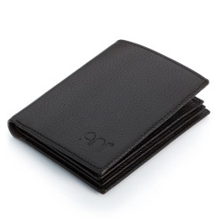 Genuine Leather Vertical Classic Men's Wallet with Badge Area Black - 1