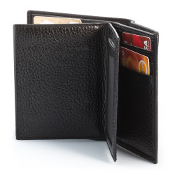 Genuine Leather Vertical Classic Men's Wallet with Badge Area Black - 3
