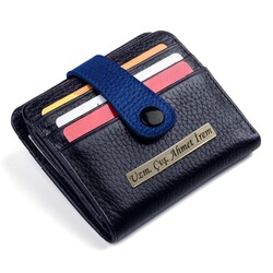Cosmopolit Çıtçıtlı Fonksiyonel Hakiki Deri Klasik Erkek Cüzdan Siyah-Mavi - Anı Yüzük