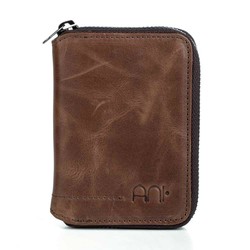 Zip-around Vintage Crazy Leather Card Holder Wallet Brown 