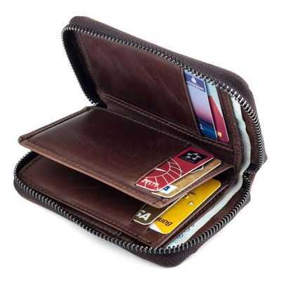 Zip-around Vintage Crazy Leather Card Holder Wallet Brown - 4