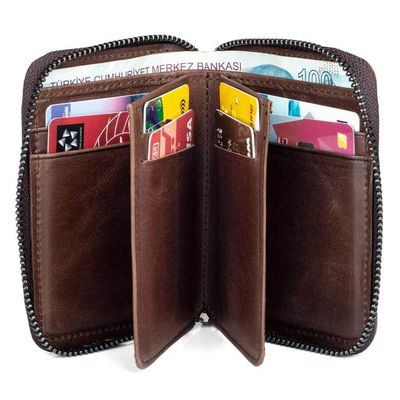 Zip-around Vintage Crazy Leather Card Holder Wallet Brown - 3