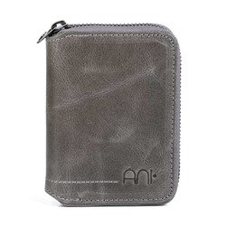 Zip-around Vintage Crazy Leather Card Holder Wallet Gray 