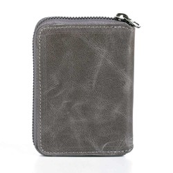 Zip-around Vintage Crazy Leather Card Holder Wallet Gray - 2