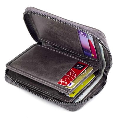 Zip-around Vintage Crazy Leather Card Holder Wallet Gray - 4