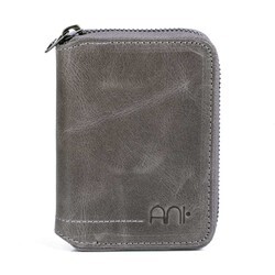 Zip-around Vintage Crazy Leather Card Holder Wallet Gray - 6