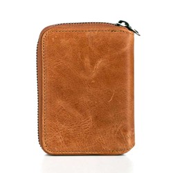 Zip-around Vintage Crazy Leather Card Holder Wallet Tan - 2
